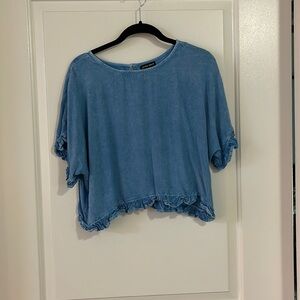 Blue Ruffled Sleeve & Bottom Crop Top - Size S